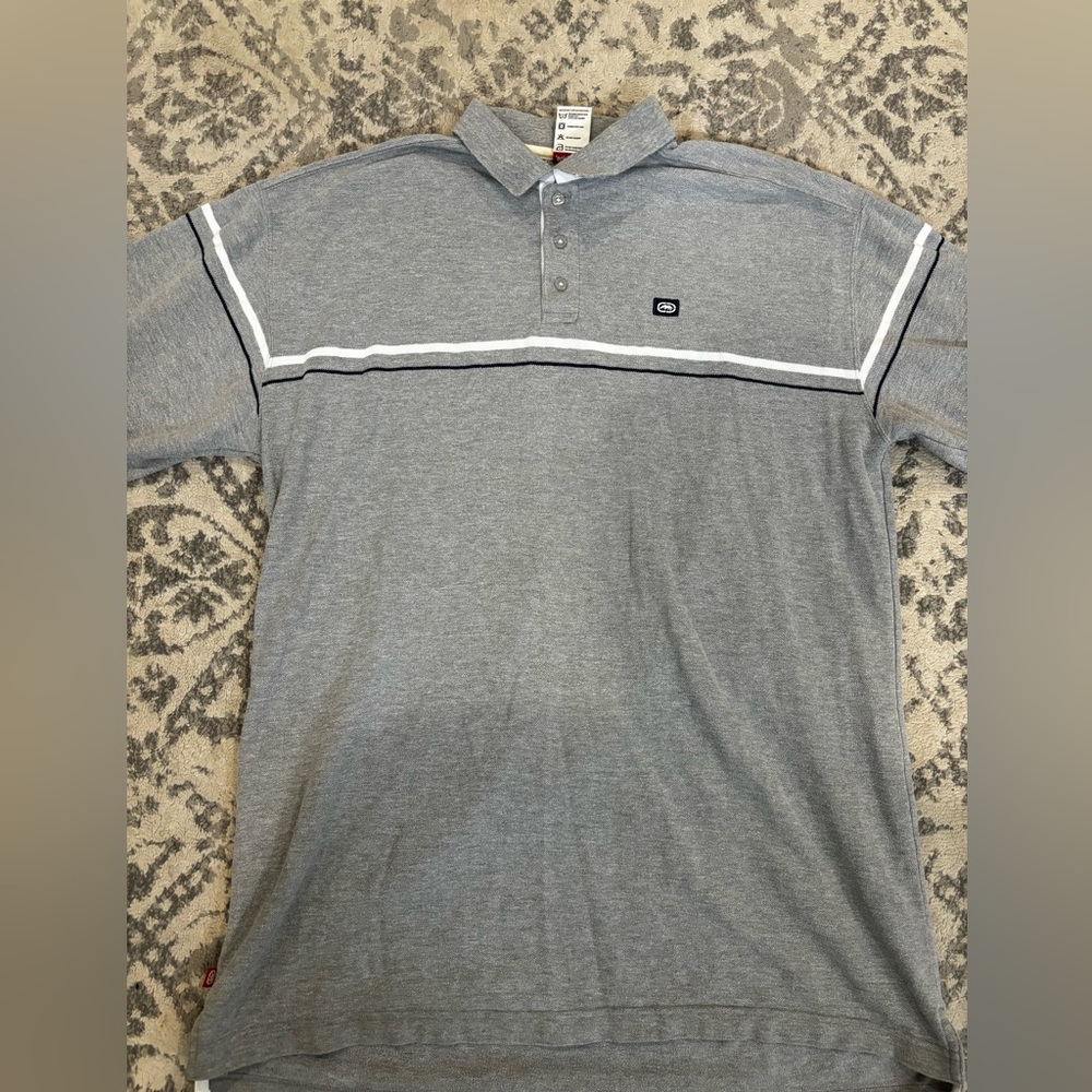 Ecko Unlimited Gray Polo Shirt with White Stripe